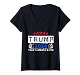 Damen Donald Trump 2024 Take America Back Election T-Shirt mit V