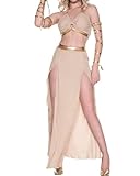 Damenkostüm, ägyptische Königin, Kleopatra, exquisites Halloween-Kostüm, Renaissance-Kleid-Set, Schlinge, mittelalterliches langes Kleid + Kopfbedeckung + Armband, Outfits (B-Ginger Yellow, M)