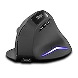 Zelotes Vertikale kabellose Maus,Wiederaufladbar Ergonomische Maus, 2.4GHz 2400DPI Optische Maus Wireless Mouse für Laptop, PC, Mac,Schw