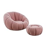 cosyou Sessel mit Hocker gemütlicher Teddystoff - runder Polstersessel für Wohnzimmer & Schlafzimmer, Relaxsessel drehbar für entspannte Abende beige, weiß, rosa - jetzt Farbe wählen (Rosa)