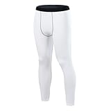 Smatstyle Kompressionshose Herren Sport Leggings Laufhose Lang Tight Atmungsaktiv Baselayer Leggings Trainingshose für Fitness Joggen Basketball (as3, Alpha, m, Regular, Regular, Weiß)