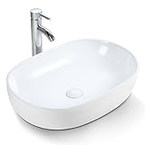 Waschbecken Oval Weiß - Aufsatzwaschbecken aus Keramik - Aufsatzwaschtisch für Badezimmer und Gäste WC - Waschtisch mit Lotus-Effekt - Modern Handwaschbecken - 59 × 41 × 14,5 cm - Ohne H