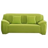 MeVUs Elastischer Sofabezug, universeller All-Inclusive-Anti-Rutsch-Sofabezug in einfarbiger Farbe, für Wohnzimmer-Sofabezug 3/4-Sitzer, maschinenwaschbar (Apfelgrün 3er-Set Sofa190)