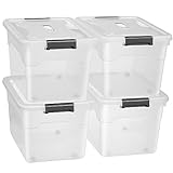 Juskys Aufbewahrungsbox mit Deckel - 4er Set Kunststoff Boxen 45l - Box groß, stapelbar, transparent - Aufbewahrung Ordnungssystem Aufbewahrungsbox