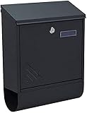 Briefkasten Edelstahl Wandbriefkasten mit Zeitungsrolle A4 Einwurfformat mit Sicht-Namensschild Schwarz Anthrazit Abschließbar mit Schlüssel 6YX83 Briefk