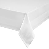 texpot Damast Tischdecke 130 x 220 cm weiß Atlaskante bei 95°C waschbar 100% Baumwolle hochwertige Vollzw
