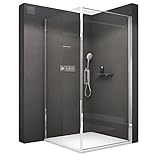 BERNSTEIN Duschkabine 90 x 90 x 195 cm ESG-Glas Duschabtrennung EX416S mit Nano, Eck-Dusche mit Hebe-Senk-Mechanismus flexible Montage der Duschtür Duschwand mit Drehtü