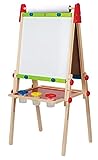Hape Kinder Spiel-Tafel aus Holz| Preisgekrönte doppelseitige Kindertafel höhenverstellbar mit Papierrolle, Kreidetafel, Whiteboard, Magnete und 3 Malschü