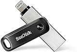 SanDisk iXpand Go Flash-Laufwerk iPhone Speicher 128 GB (iPad kompatibel, automatisches Backup, Schlüsselanhänger-Funktion, USB 3.0, iXpand App), Schw