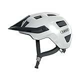 ABUS MTB-Helm MoTrip - robuster Fahrradhelm mit höhenverstellbarem Schirm für Mountainbiker - individuelle Passform - Unisex - Weiß Glänzend, L