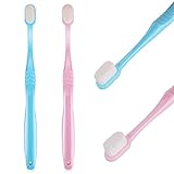 WLLHYF 2 STÜCKE Extra weiche Zahnbürste Mikro-Nano-Zahnbürsten mit 20.000 Borsten für empfindliches Zahnfleisch, sterile Faserzahnbürste für zerbrechliches Zahnfleisch Erwachsene Kinder(blau, rosa)