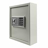 FELGNER Schlüsseltresor mit elektronischem Sicherheitsschloss | Schlüsselkasten mit 48 Haken + farbige Schlüsselanhänger + verstellbare Schlüsselleisten pulverbeschichteter Stahl | Lichtgrau (7035)