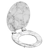 Schütte WC-Sitz MARMOR mit Absenkautomatik aus Holz Toilettensitz mit Klodeckel, Holzkern Toilettendeckel mit Motiv (maximale Belastung der Klobrille 150 kg), Weiß/G