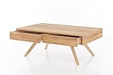 WOODLIVE DESIGN BY NATURE Massivholz Couchtisch rechteckig aus Kernbuche, Wohnzimmer-Beistelltisch, massiver Holztisch inkl. 2 Schubladen, Tisch 110 x 70