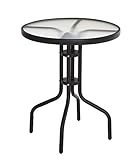 Spetebo Metall Glastisch rund - 70x60 cm - Bistrotisch mit Glasplatte - Gartentisch Balkontisch Terrassentisch Tisch schw