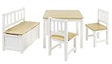 Bomi Kindersitzgruppe Anna mit integrierter Spielzeugkiste | Kindertruhenbank aus Kiefer Massiv Holz | Holzsitzgruppe für Kinder, Mädchen und Jungen N