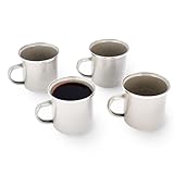 Libken Emaille-Eisen-Metallbecher – 7,6 x 12,7 x 7,6 cm Heiß- und Kaltgetränke-Kaffeetasse – Set mit 4 emaillierten Stahlbechern – vielseitige Tasse mit bequemem Griff für Camping oder gemü