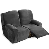 Stretch Relaxsofa Bezüge Samt Liegestuhlbezug 1/2/3 Sitzer Relaxsofa Schonbezüge mit Seitentasche, Möbelschutz für Wohnzimmer (Dunkelgrau, 2-Sitzer)