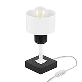 alfalux Schwarze Nachttischlampe Tischlampe für Schlafzimmer Tischleuchte aus Holz und Metall für Wohnzimmer Kinderzimmer Schlafzimmerlampe TI-WE10x10SC Weiß