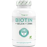 Biotin hochdosiert 10.000 mcg + Selen + Zink - 365 Tabletten für ein Jahr - Haut, Haare & Nägel - Premium: Mit bioaktives Biotin & Zinkbisglycinat von Albion® - Veg