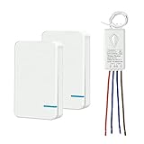 Thinkbee 230V Funkschalter Set mit Fernbedienung MINI Kabelloser Lichtschalter Wasserdicht Wireless Schalter für In/Außen Lampe 1000W Installierbar/Tragbar Funktaster 60.0000 Mal Verwendbar-2 Knöp