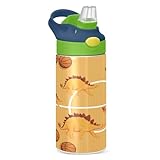 KAAVIYO Basketball-Dinosaurier-Kunst Wasserflasche Edelstahl Isoliert Vakuumflasche Lecksichere Thermoskanne mit Stroh Bürstenbecher 350ml für Jungen M
