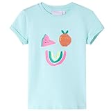 Kinder T-Shirt Mehrfarbiger Obst-Aufdruck Kurzarm Shirt Kindershirt Hellblau 116