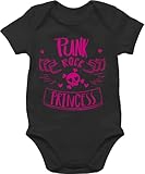 Baby Body Junge Mädchen - Sprüche - Punk Rock Princess - 1/3 Monate - Schwarz - punker kleidung babymode witzig spruch rocker bodys strampler totenkopf babybody mit sprüchen spruche rockabilly