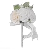 Brautjungfernstrauß, Dekorativer Rosen-Hochzeitsstrauß, Seidenplastik, Realistisch Zum Jubiläum (Milchig weiß)