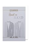 Homo-Ehe Hochzeit Karte Grußkarte Mr&Mr Mann&Mann Sakkos Hand in Hand Golddruck 16x11