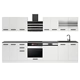 BELINI | Küchenzeile Küchenblock Lucy - Küchen-Möbel 300 cm | Küche komplett ohne Elektrogeräten mit Hängeschränke und Unterschränke | Mit Arbeitsplatten | Weiß