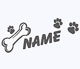 Hunde-Pfoten Aufkleber mit Wunschnamen | Hundeaufkleber Knochen Tatzen Hund Auto Sticker mit Namen g