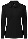 AjezMax Damen Golf Poloshirt Langarmshirt Baumwolle Polohemd Leicht Sport Top mit Polokragen Medium Schw