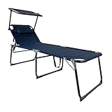 Mojawo XXL Gartenliege Sonnenliege Relaxliege Liege Aluminium mit Kissen gepolstert klappbar Dunkelblau L200xB70xH45/95cm Belastbar bis 150kg