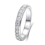 Lieson Trauringe Damen, Damen Ring Verlobung Weißgold 750 18K Einfach Reihe Rund Diamant mit 0.03ct Eheringe Weißgold Gr. 57 (18.1)