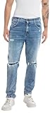 Replay Herren Jeans Sandot Tapered-Fit Broken Edge aus Comfort Denim, Blau (Light Blue 010), 32W / 30L