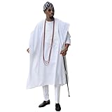 HD Afrikanische Herrenbekleidung, Agbada, traditionelle Hochzeitskleidung, nigerianische männliche Stickerei, Bouboubou, Kaftan, Kleidungsset, White37, Larg