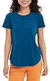Lulucheri Sportshirt Damen Sport Yoga Fitness Shirt Laufshirt Kurzarm Tops Trainingsshirt Sommer Shortsleeve(Preußisch Blau，S)