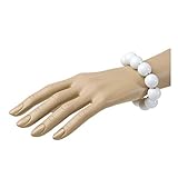 Widmann 1736H - Perlen-Armband 70er Jahre, Weiß, dehnbar durch Gummiband, 70ties Armkette, Modeschmuck, Accessoire,