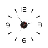 Buachois DIY Wanduhr, 40cm Schwarze Europäische Uhr Kleine Leise Rahmenlose Wanduhr, Einfache Kreative Acryl 3D Deko Wand Aufkleber Uhr Für Schlafzimmer, Arb