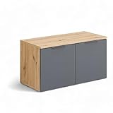 Stella Trading Lagos Schuhbank in Artisan Eiche Optik, Anthrazit - Moderne Sitzbank mit Stauraum für Ihren Flur - 80 x 44 x 38 cm (B/H/T)