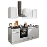 JAZZ 8 Moderne Küchenzeile ohne Elektrogeräte in Weiß Hochglanz, Metallic Grau - Geräumige Einbauküche mit viel Stauraum - 220 x 211 x 60 cm (B/H/T)