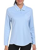 MoFiz Poloshirt Langarm Damen Baumwolle Golf Polo Langarmshirt mit Polokragen Wintershirts Top Blau M