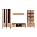 Homestyle4u 2214 Wohnwand 4-teilig Komplett-Set Schrankwand Holz Eiche Wohnzimmer Anbauwand Modern Industrial Sty