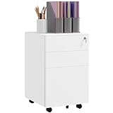 Vinsetto Rollcontainer Aktenschrank mit 3 Schubladen, Büroschrank mit Schloss, Druckschrank, Bürocontainer für A4-Format, Stahl, 37 x 43,5 x 60 cm, Weiß