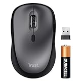 Trust Yuki Leise Funkmaus mit Batterie für Rechts- und Linkshänder, 800-1600 DPI, 83% Recyclingkunststoff, Verstaubarer USB Mikroempfänger, Kompakte Maus Kabellos für Laptop, PC, Mac - Schw