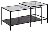 AC Design Furniture Jörn rechteckiger Couchtisch 2-teiliges Set, L: 90 B: 55 H: 50, Glas/Metall, Schwarz, 2 Stk