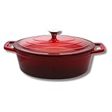 Elo 3073326 Schmortopf aus emailliertem Gusseisen antihaftbeschichtet mit Deckel, kirschrot, backofengeeignet, Kochtopf für alle Herdarten, Kochtopf Indutkion, 33 cm, 5 l, 4-6