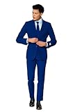 OppoSuits Modisch Party Einfarbige Anzüge für Herren - Mit Jackett, Hose und Krawatte, Blau (Navy Royale), 62 EU