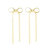 1 Paar Schleifen Ohrringe Damen Valentinstag Geburtstag Geschenk für Sie Gold Long Ribbon Bow Earrings Geburtstagsgeschenk für Frauen Quasten Ohrring Schleifen Ohrringe Gold Bow (1B-A, One Size)